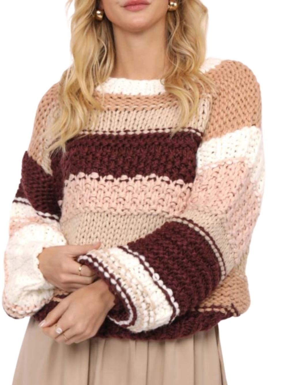 Sadie & Sage Chunky Striped Crewneck Sweater